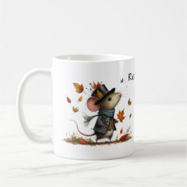 Taza De Café Ratón lindo en una estética otoñal de sombrero sup