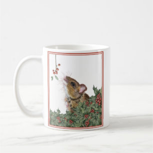Taza De Café Ratón lindo y Navidades holly
