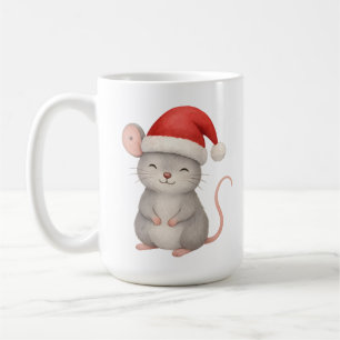 Taza De Café Ratón Navideño Adorable con Gorro de Santa
