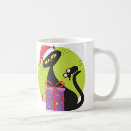 Taza De Café Ratón negro gato para Navidades de los años 50