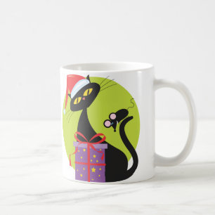 Taza De Café Ratón negro gato para Navidades de los años 50