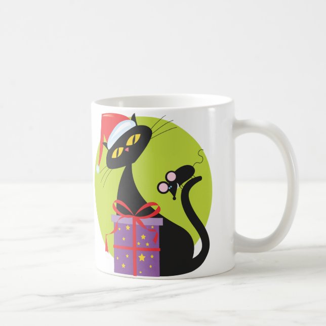 Taza De Café Ratón negro gato para Navidades de los años 50 (Derecha)
