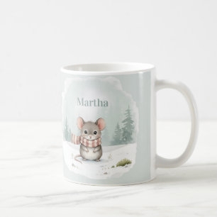 Taza De Café Ratón personalizado de acuarela adorable de invier