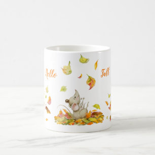 Taza De Café Ratón y naranja amarillo cayendo hojas de agua