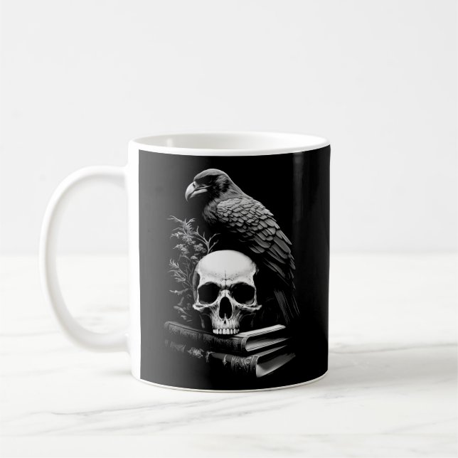 Taza De Café Raven Bird Skull Y Libros Brujería Academia Occult (Izquierda)