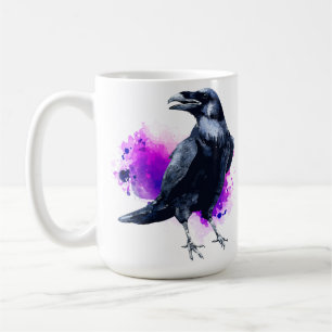 Taza De Café Raven con fondo de color de agua púrpura