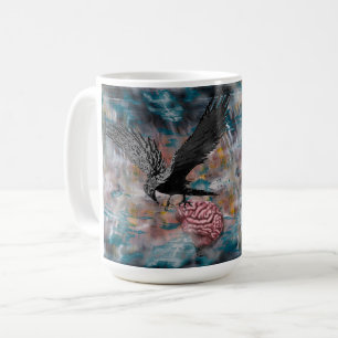 Taza De Café Raven Crow Black Bird Brain Resumen de arte surrea