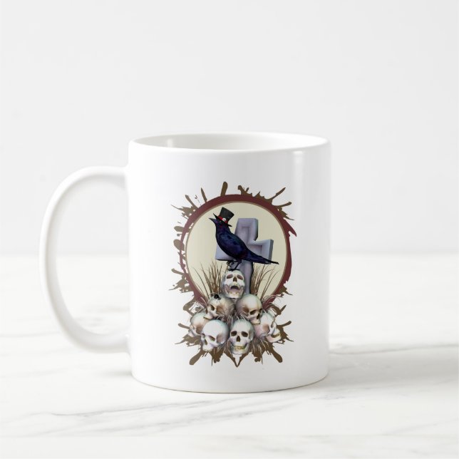 Taza De Café Raven gótico en la plataforma de Skulls Bird Mug (Izquierda)