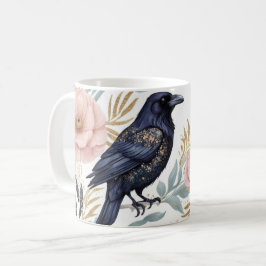 Taza De Café Raven mágico y elegancia floral