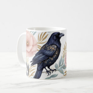 Taza De Café Raven mágico y elegancia floral