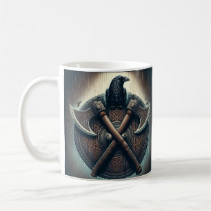 Taza De Café Raven y hachas - Arte en el muro de Norse Warrior