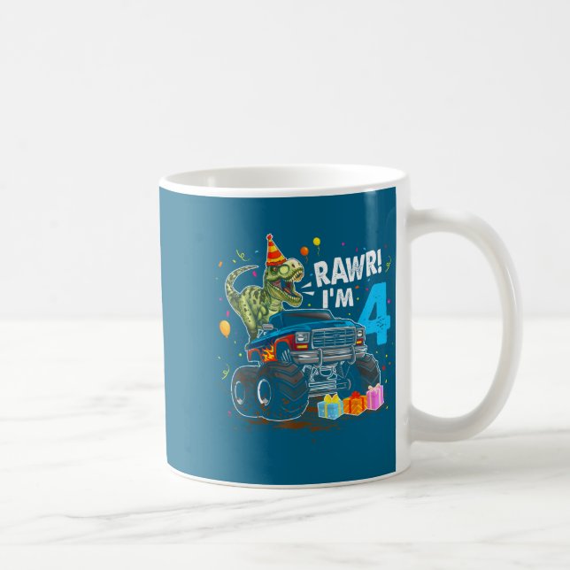 Taza De Café Rawr I'm 4 4th Birthday T Rex Dinosaur Funny Party (Derecha)