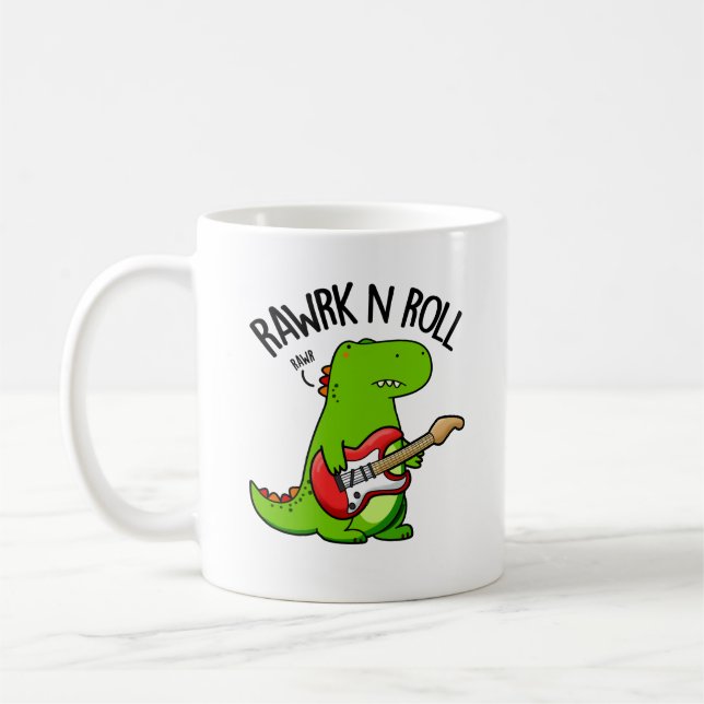 Taza De Café Rawrk Y Rolling Funny Rocker Dinosaur Pun (Izquierda)