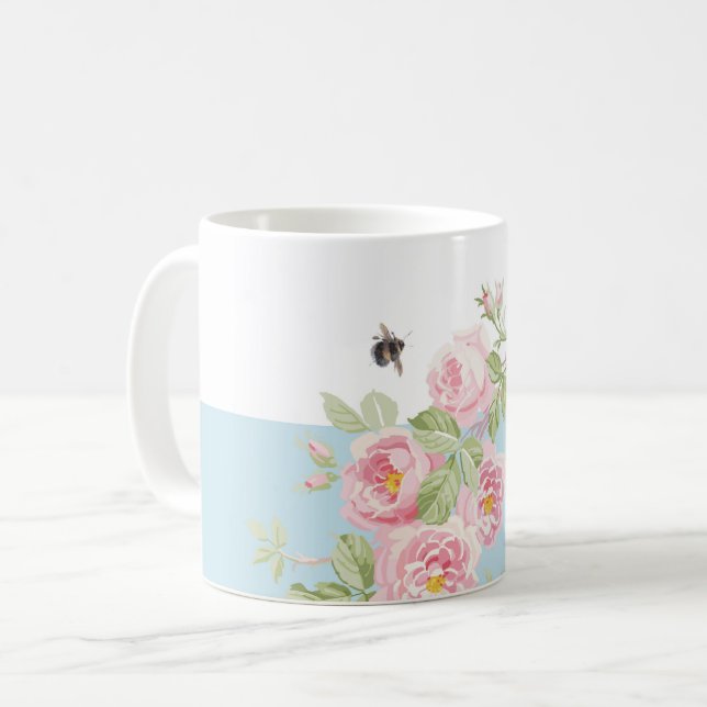 Taza De Café Raya de la aguamarina de los rosas del verano del (Anverso izquierdo)