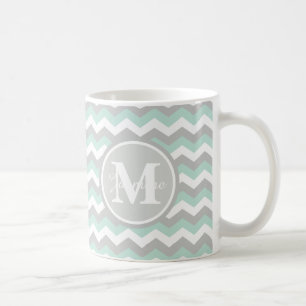 Taza De Café Raya gris del zigzag de Chevron de la verde menta