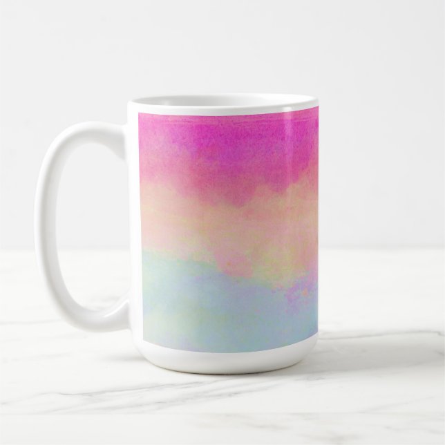 Taza De Café Rayas abstractas de arcoiris amarillo rosa azul (Izquierda)