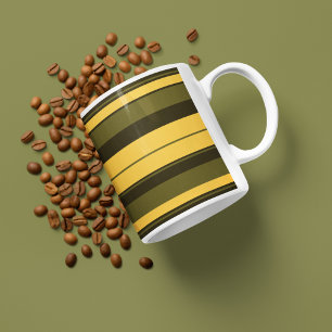 Taza De Café Rayas amarillas y verdes vintage