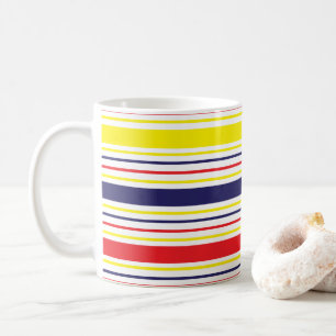 Taza De Café Rayas Amarillo Azul Rojo