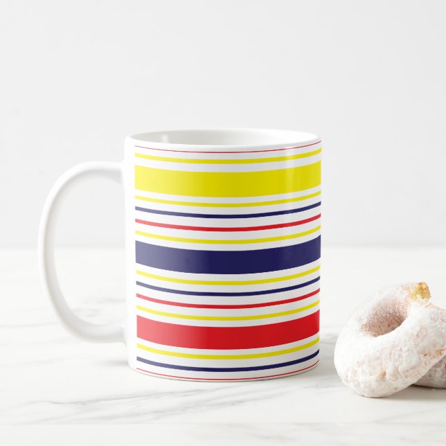Taza De Café Rayas Amarillo Azul Rojo  (Con donut)