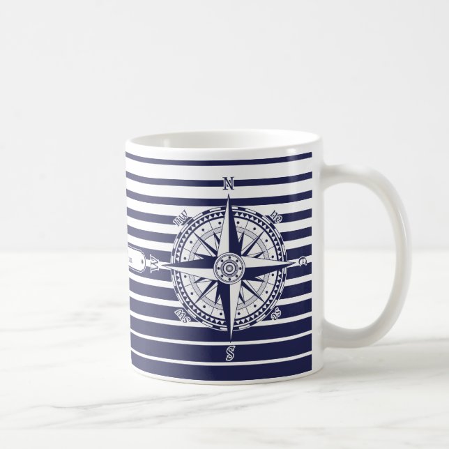 Taza De Café Rayas azules del rosa de compás (Derecha)