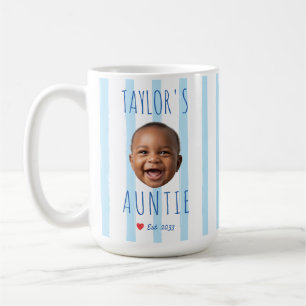 Taza De Café Rayas Azules Foto Personalizada & Nombre Cara de B