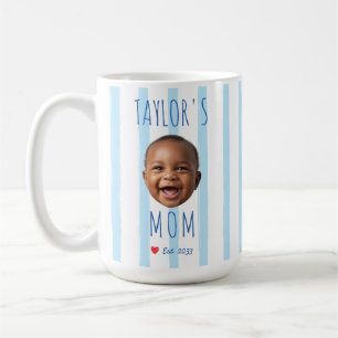 Taza De Café Rayas Azules Foto Personalizada & Nombre Cara de B