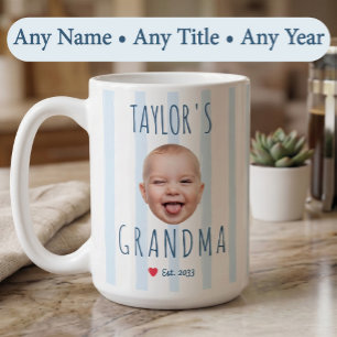 Taza De Café Rayas Azules Foto Personalizada y Nombre Cara de B