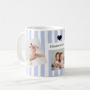 Taza De Café Rayas Azules, Fotos y Corazón   Para Papá