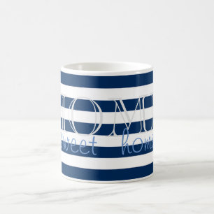 Taza De Café Rayas Azules Modernas de la Marina ,Hogar Dulce Ho