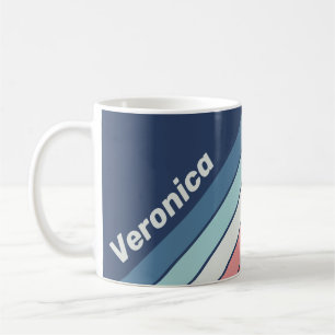 Taza De Café Rayas Azules Náuticas Vintage con Nombre