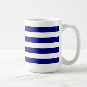 Taza De Café Rayas azules náuticas y gráfico blanco del arco 