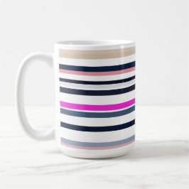 Taza De Café Rayas Azules Rosadas y de Arena