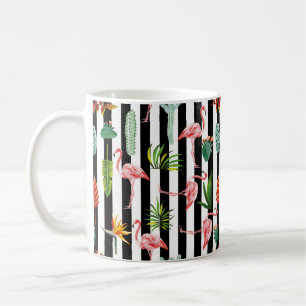 Taza De Café Rayas blancas negras con cactus de flamenco