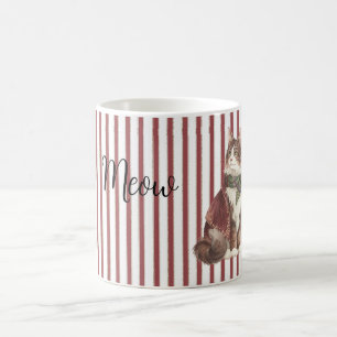 Taza De Café Rayas Blancas Rojas Gato Miau