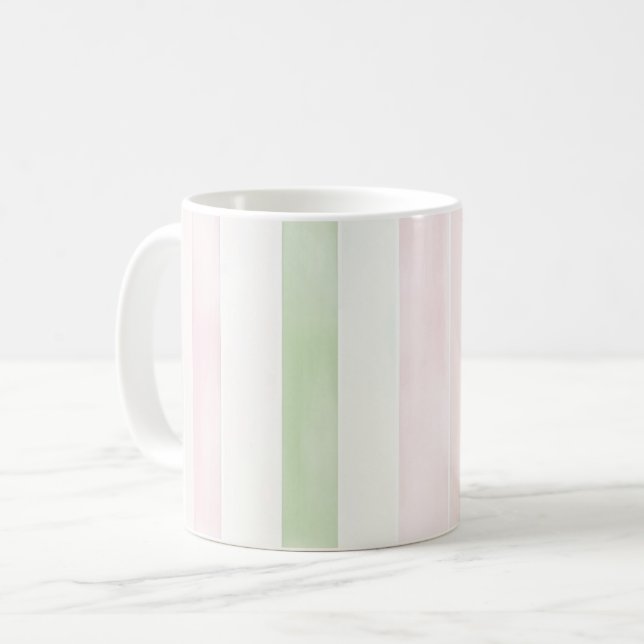 Taza De Café Rayas Blancas Rosa Menta (Anverso izquierdo)