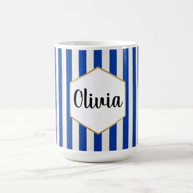 Taza De Café Rayas blancas y azules personalizadas (Centro)