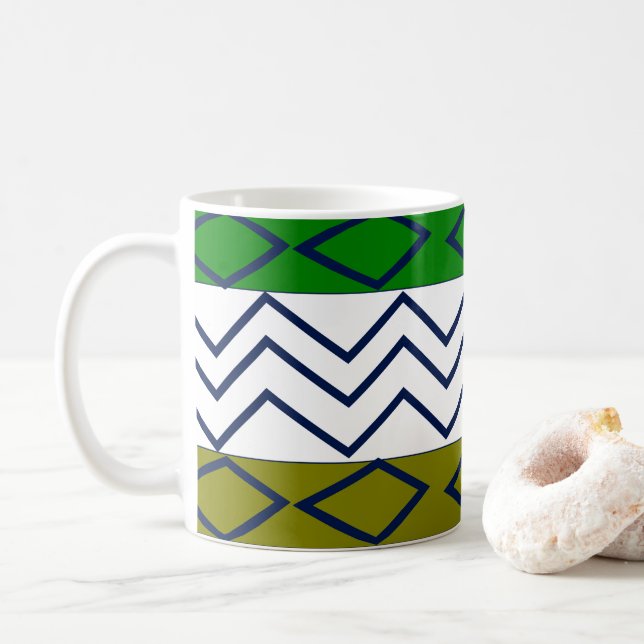 Taza De Café Rayas Chevron Verdes Geométrico (Con donut)
