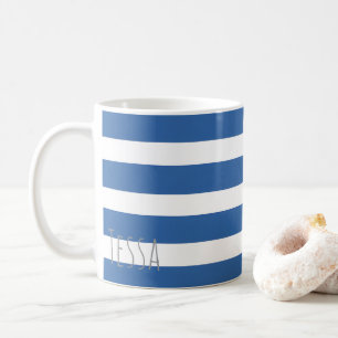 Taza De Café Rayas Clásicas Náuticas de Azul y Blanco