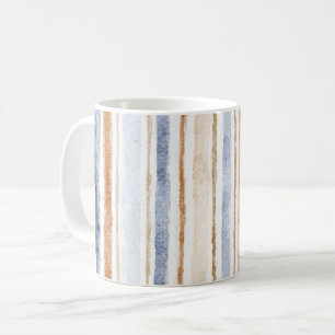Taza De Café Rayas Crema Marrón Azul