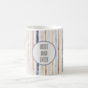 Taza De Café Rayas Crema Marrón Azul Mejor Papá del Mundo