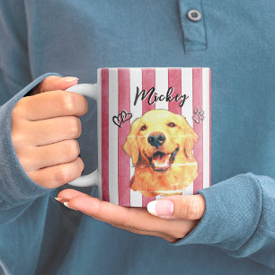 Taza De Café Rayas de acuarela rojas para mascotas perro gato f