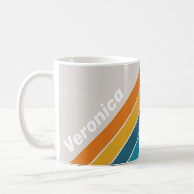 Taza De Café Rayas de Arcoíris Retro con Nombre (Izquierda)