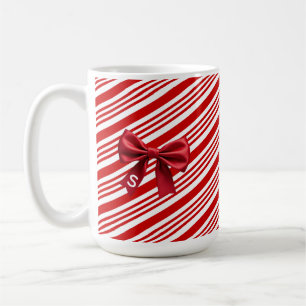 Taza De Café Rayas de bastón de caramelo Lazo rojo Navideño fes