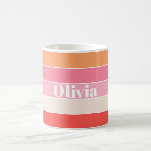 Taza De Café Rayas de bloque de color de color de color rosa ro