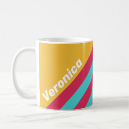 Taza De Café Rayas de Brisa Tropical Retro con Nombre