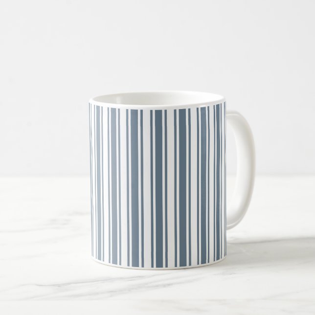 Taza De Café Rayas de caramelo azul-gris y blanco (Anverso derecho)