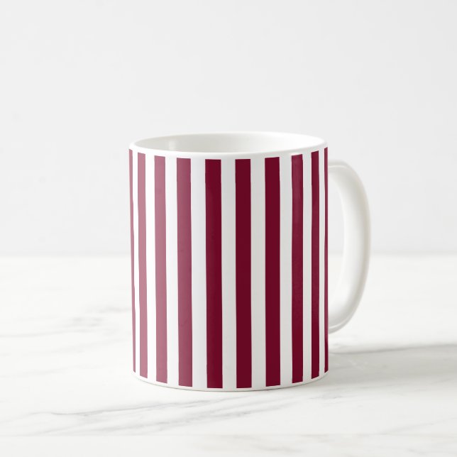 Taza De Café Rayas de caramelo blanco y borgoña (Anverso derecho)