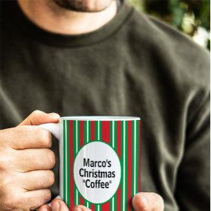Taza De Café Rayas de Caramelo de Navidad Rojo Verde Blanco