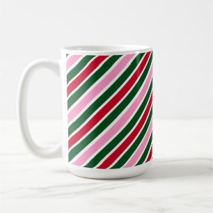 Taza De Café Rayas de caramelo de Navidad rosadas verdes y roja