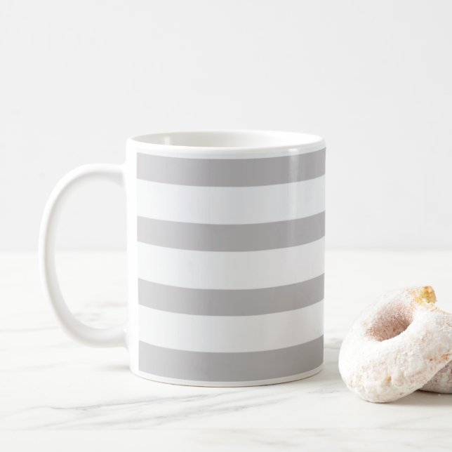 Taza De Café Rayas de caramelo grises y blancas  (Con donut)